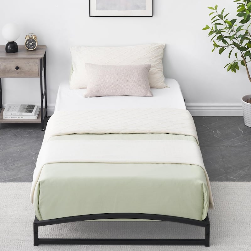 Low Bed Frame，Metal Platform Bed Frame with Arch Design - Black_6_Twin - Twin