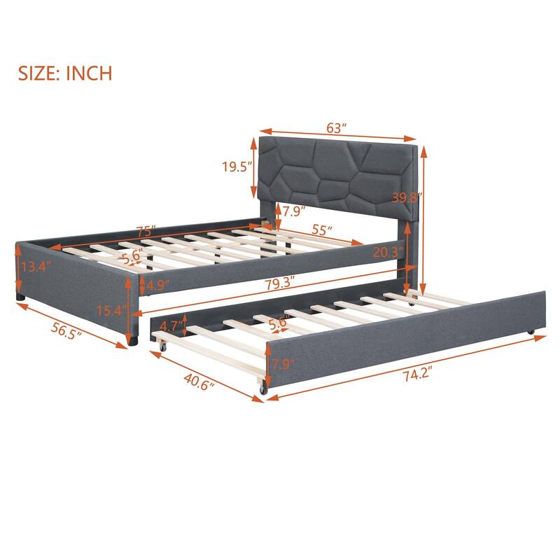 Brick Pattern Platform Bed with Trundle