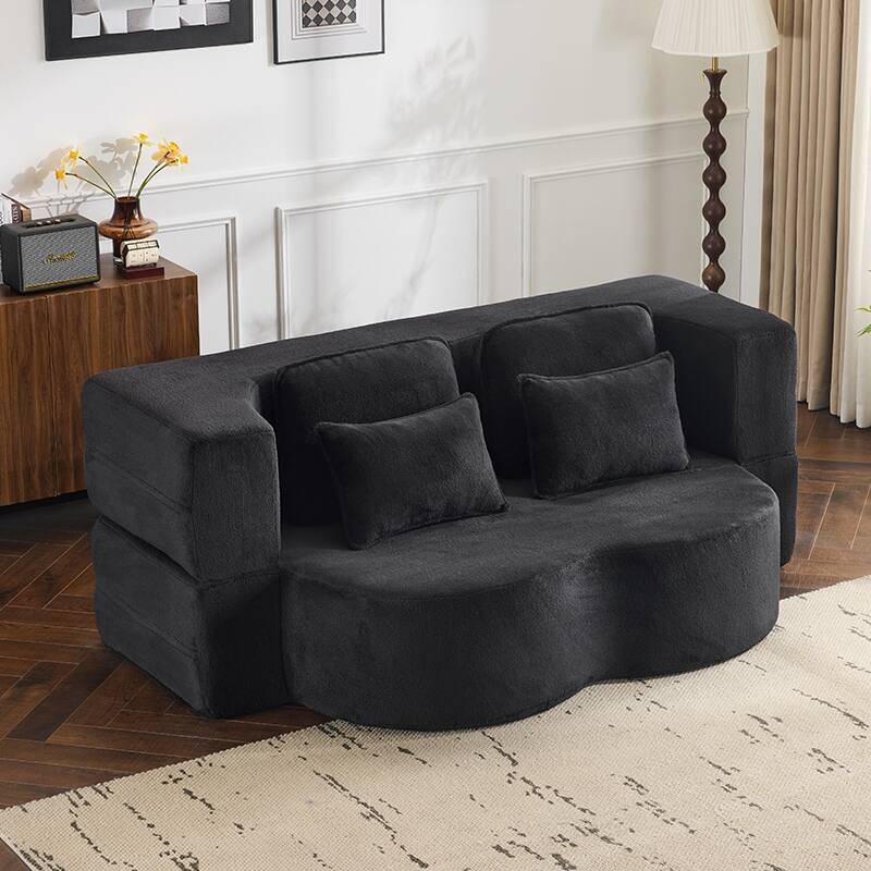 Queen Size Foldable Sofa Bed, Chenille Futon Sofa Couch, High-Density Foam Convertible Sleeper Sofa, Foldable Floor Couch Bed