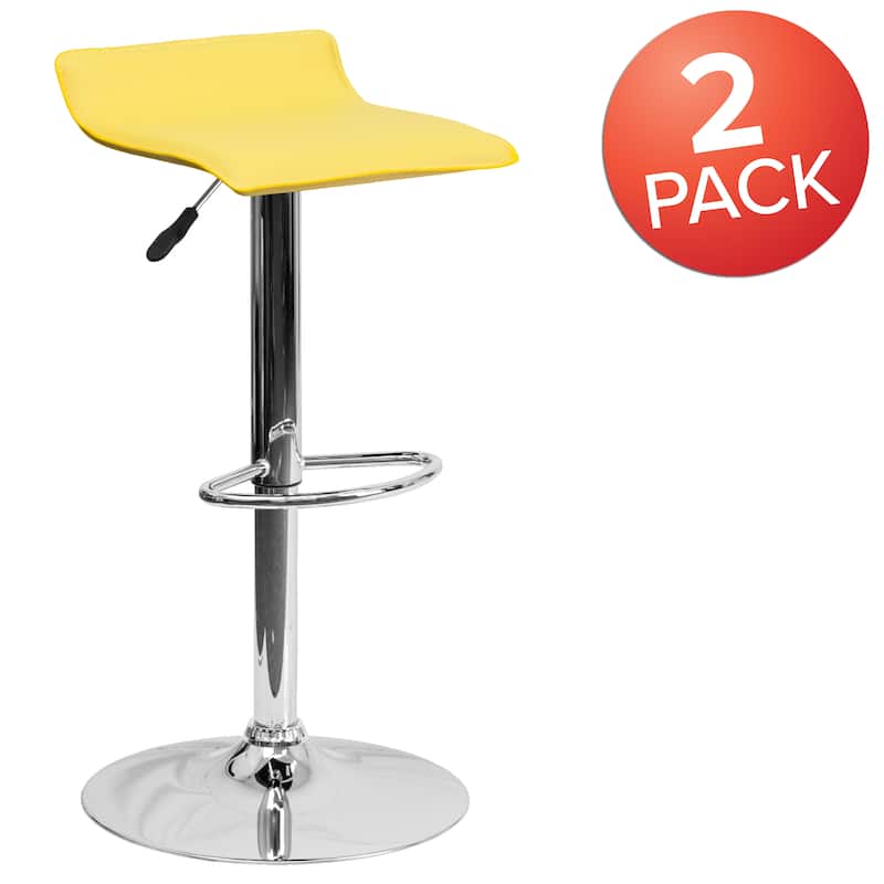 2 Pack Contemporary Vinyl Adjustable Height Barstool with Solid Wave Seat - 15"W x 15"D x 25.5" - 34"H