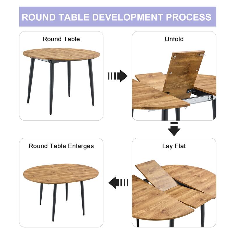 Smart Retractable Walnut MDF Table with Black Metal Legs – Sleek Modern Design for Contemporary Homes