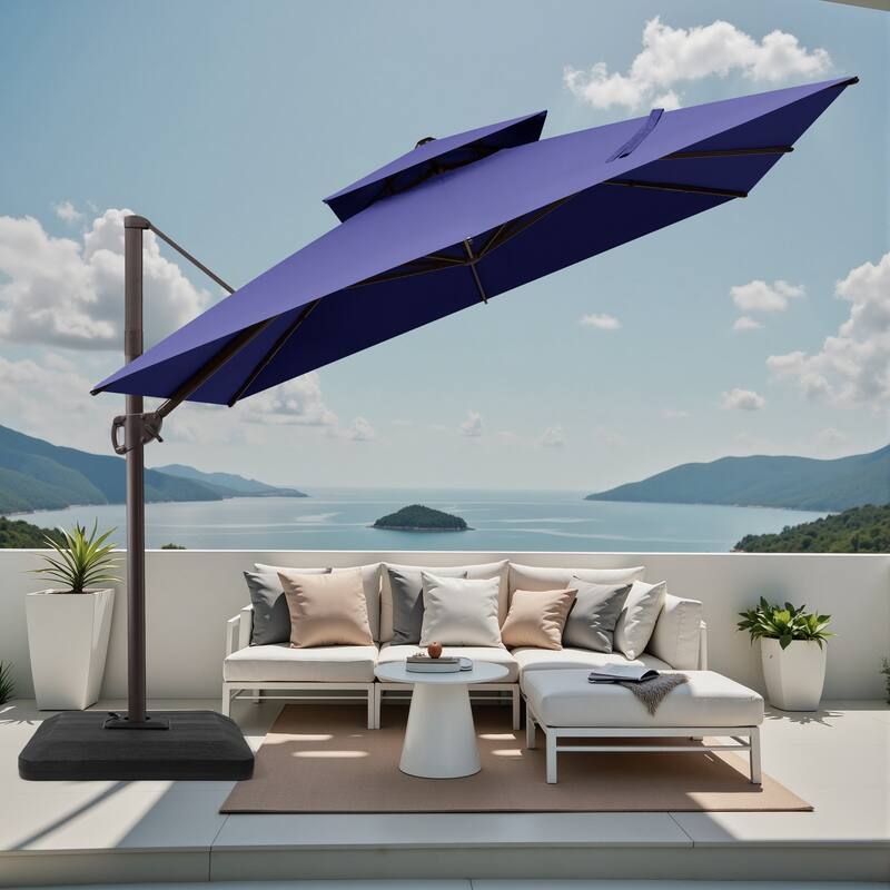 VredHom 11 FT Square Outdoor Patio Double Top Cantilever Umbrella with Weight Base