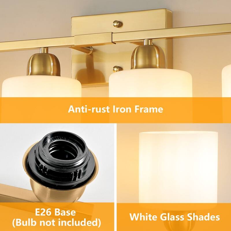 Modern Bathroom Vanity Light With Frosted Milk Glass Shades