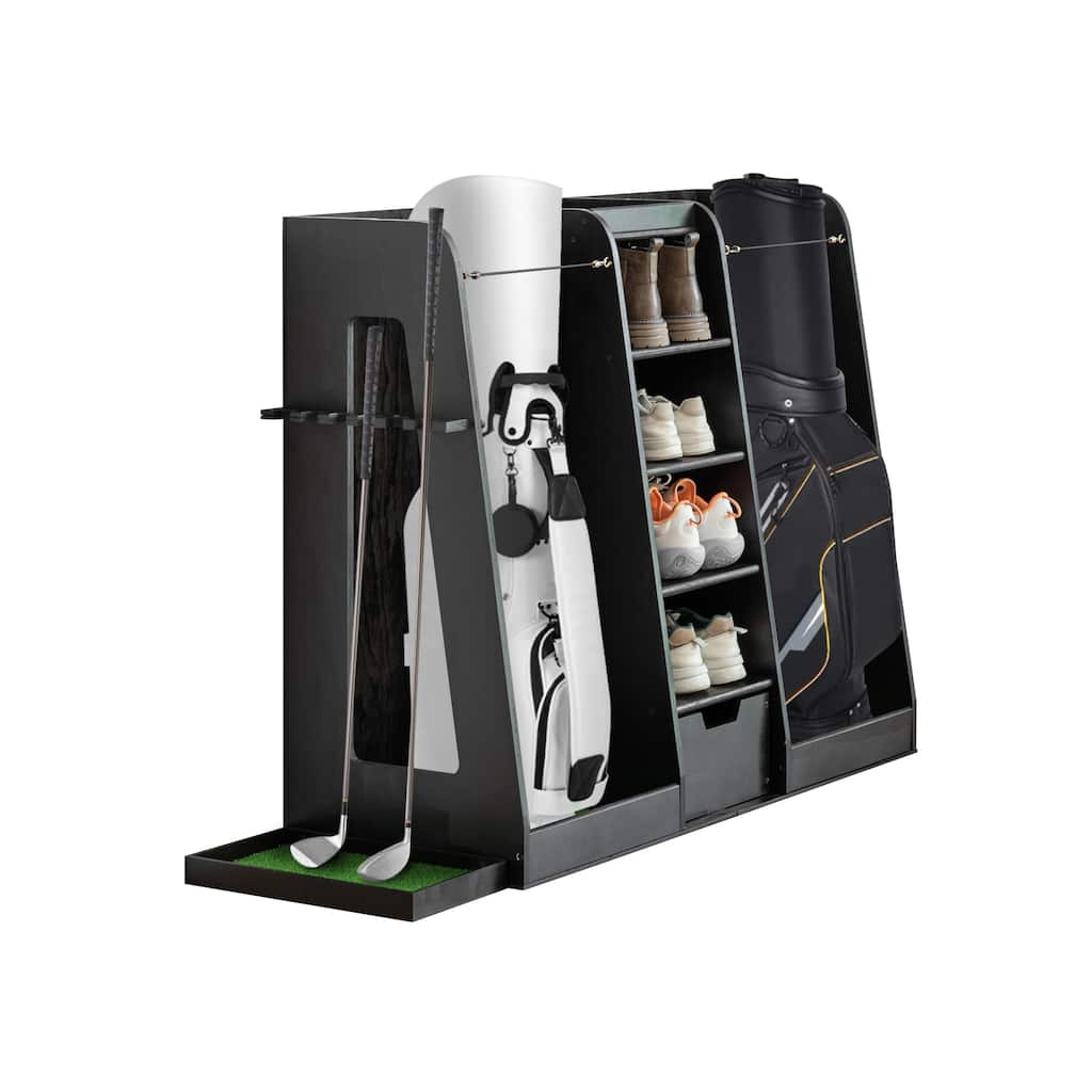 55.5''x16''x37''(LxWxH) Wooden Golf Bag Organizer and Storage Rack