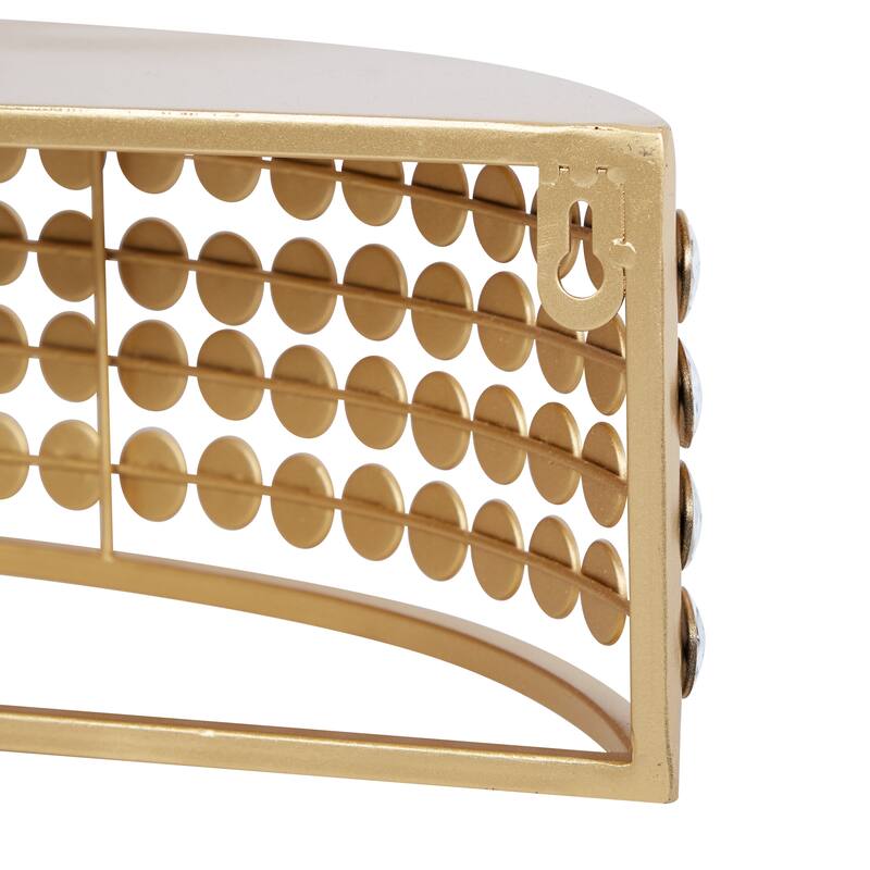 Gold Metal Half-Moon Wall Shelf with Crystal Embellishments (Set of 2)