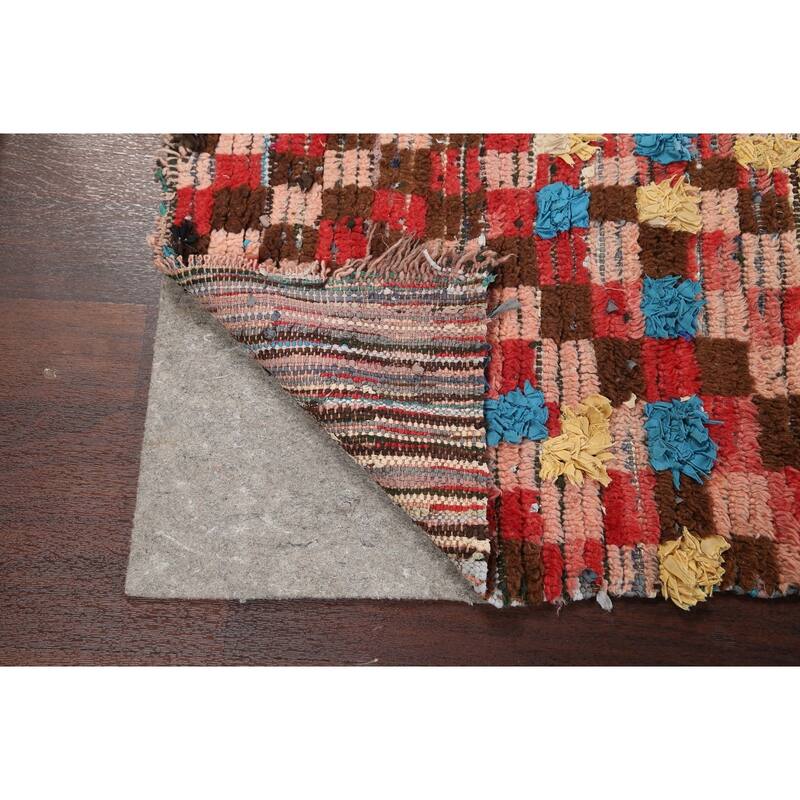Antique Checkered Moroccan Oriental Area Rug Wool Hand-knotted - 3'6" x 7'2"