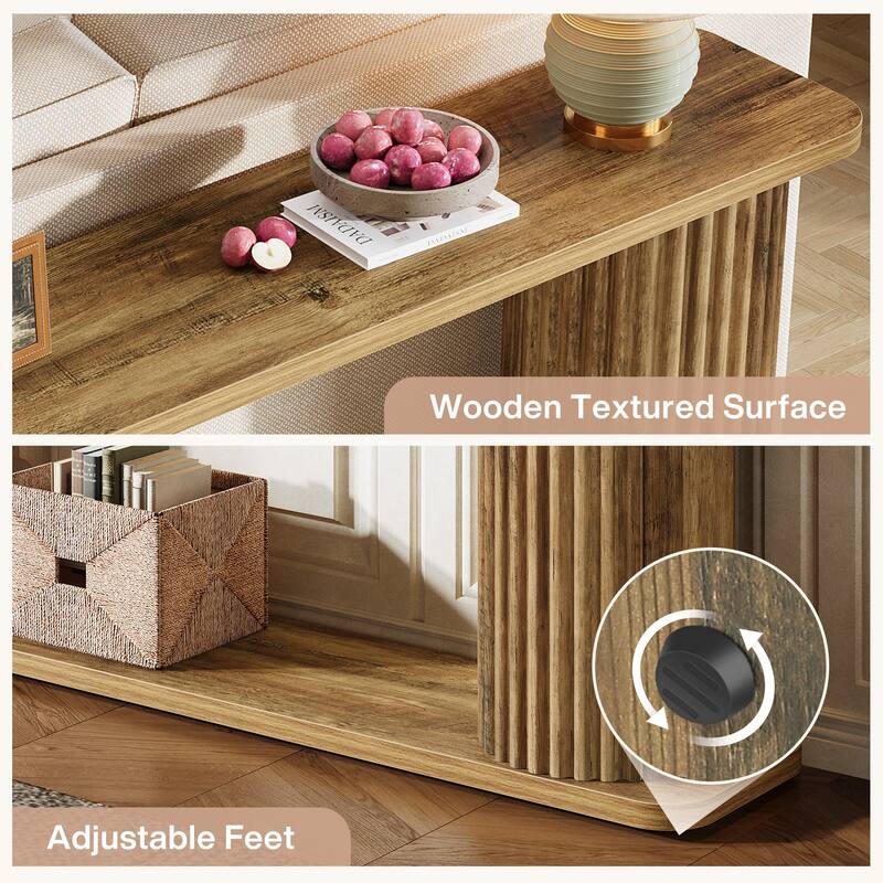 63" 2-Tier Console Table with Shelves, Behind Couch Sofa Entryway Foyer Accent Table for Hallway Entrance Living Room