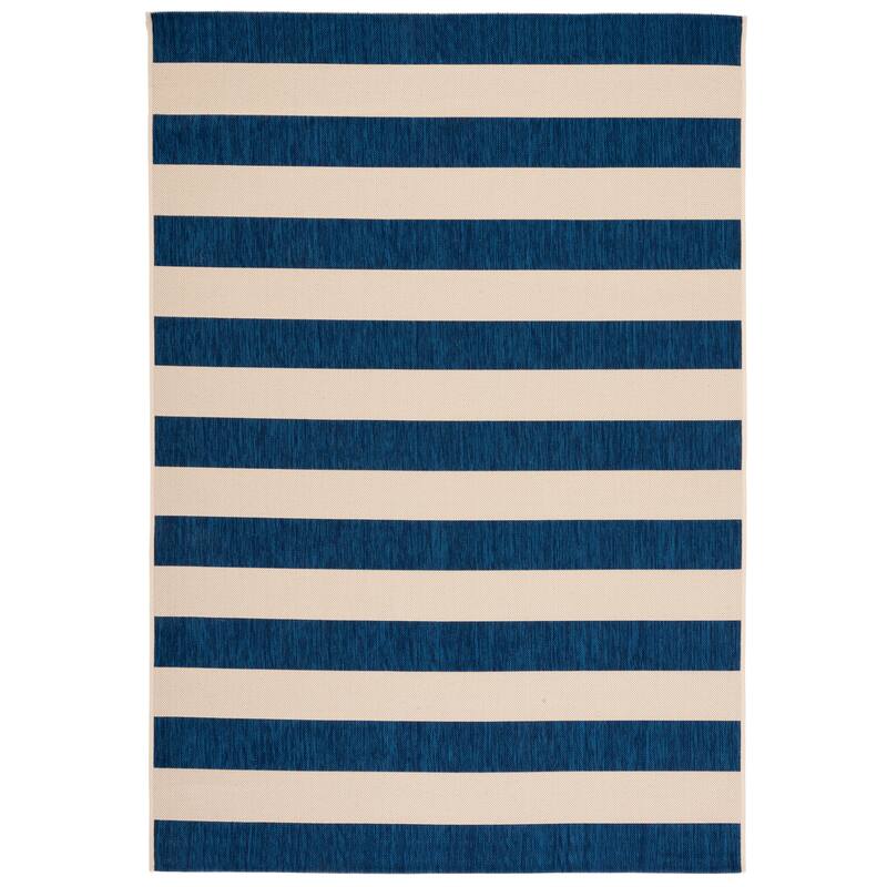 SAFAVIEH Courtyard Maysa Indoor/ Outdoor Waterproof Backyard Patio Rug - 2' x 3'7" - Beige/Navy
