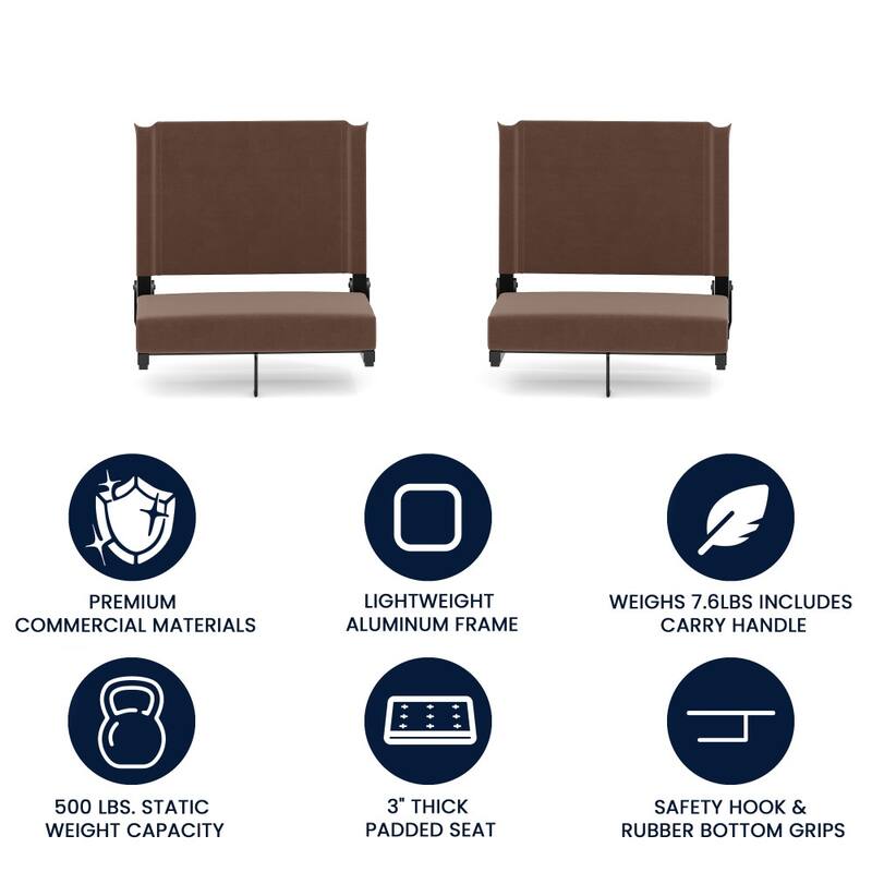 Padded Stadium Chairs with Handles and Bleacher Hooks (Set of 2) - 14"D x 18"W x 18"H