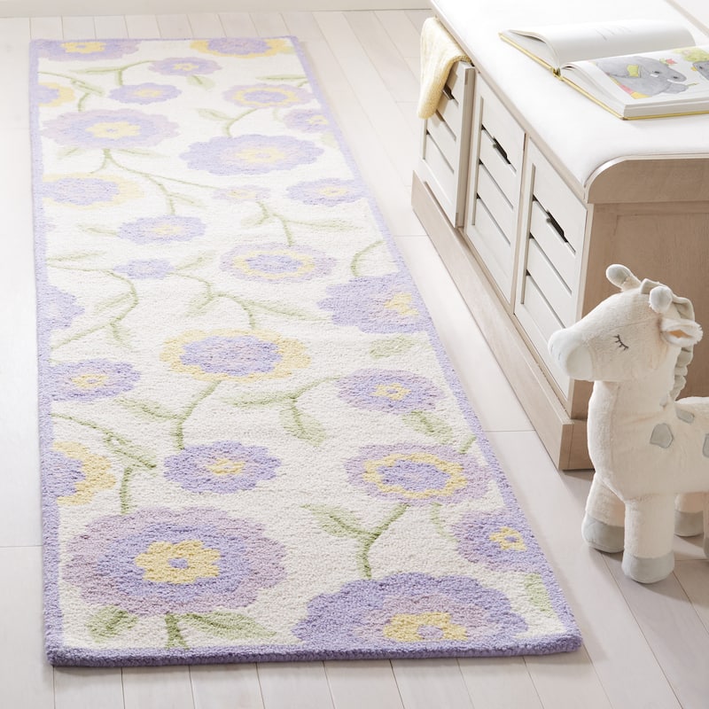 SAFAVIEH Handmade Children's Spring Heidbra Ivory New Zealand Wool Rug - 2'3" x 9' Runner - Lavander/Ivory
