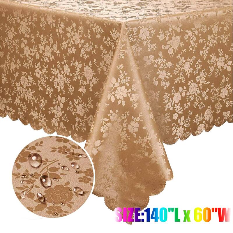 Waterproof Wipeable Vinyl Tablecloth,Rectangle Heavy Duty Table Cloth,140"L x 60"W - Brown