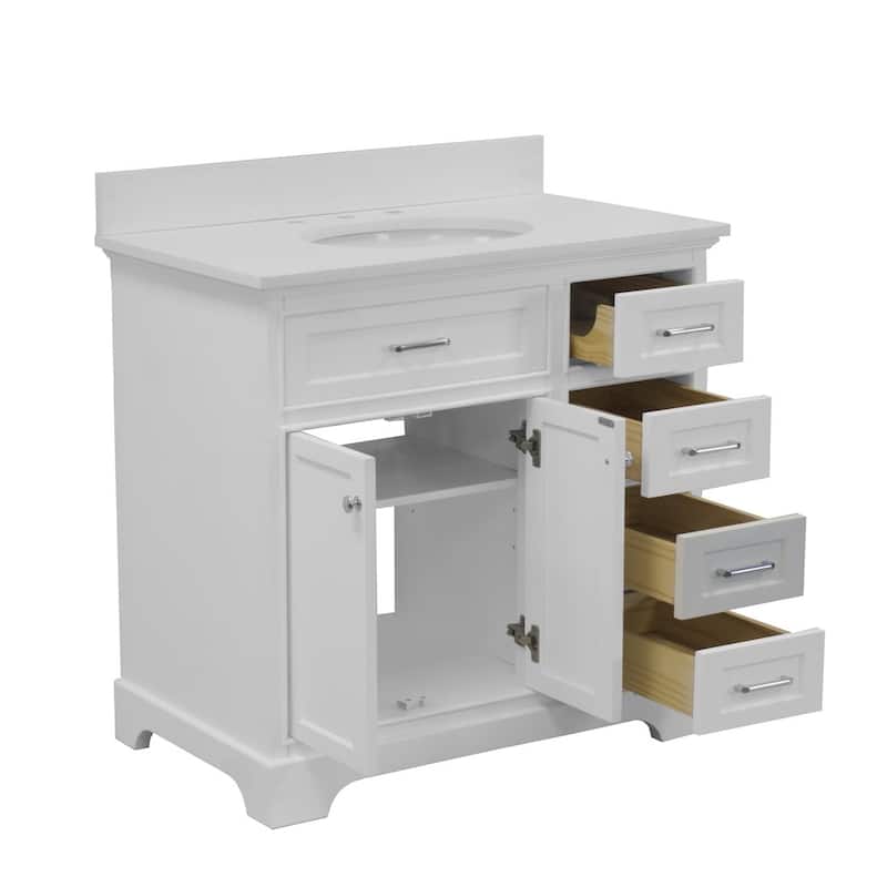 KitchenBathCollection Aria 36" Bathroom Vanity with Quartz Top