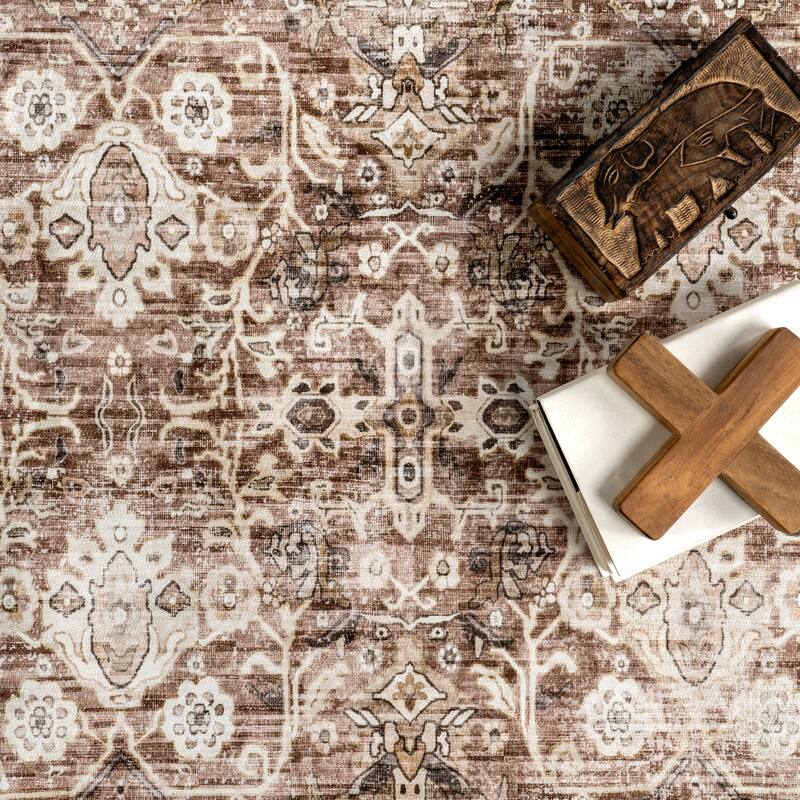 Nuloom Freesia Faded Floral SplashGuard Machine Washable Area Rug