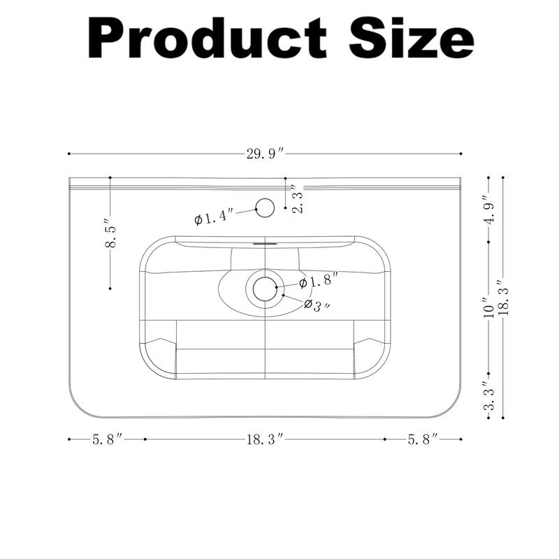 GDF Studio - Verona Floating Bathroom Vanity with Curved Edge Storage & Ceramic Basin without Faucet