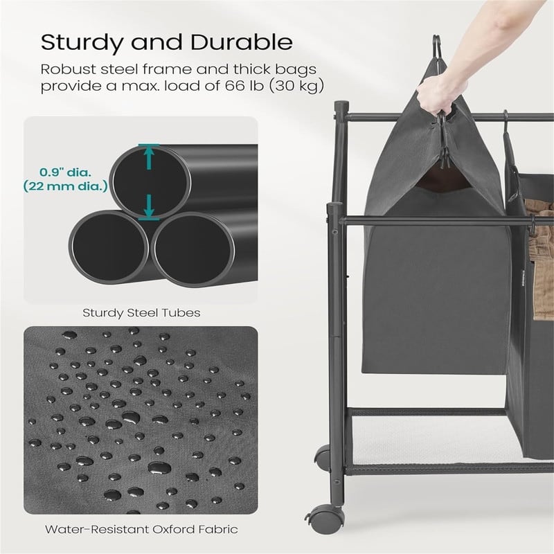 Rolling Laundry Basket with 4 Removable Bags