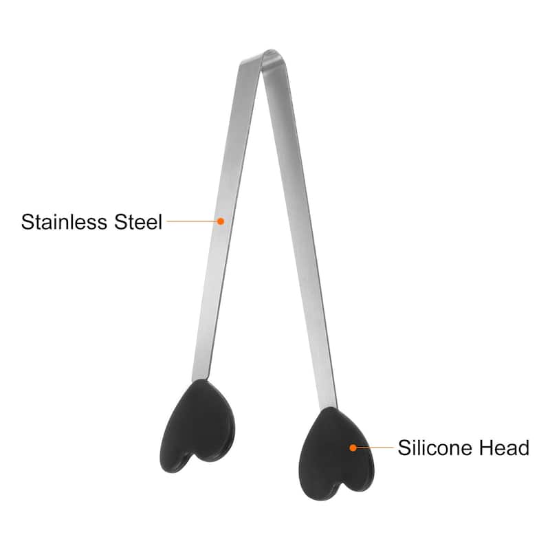 Mini Food Tongs 13.5cm Heart Shape Stainless Steel with Silicon Tips - 5.3"