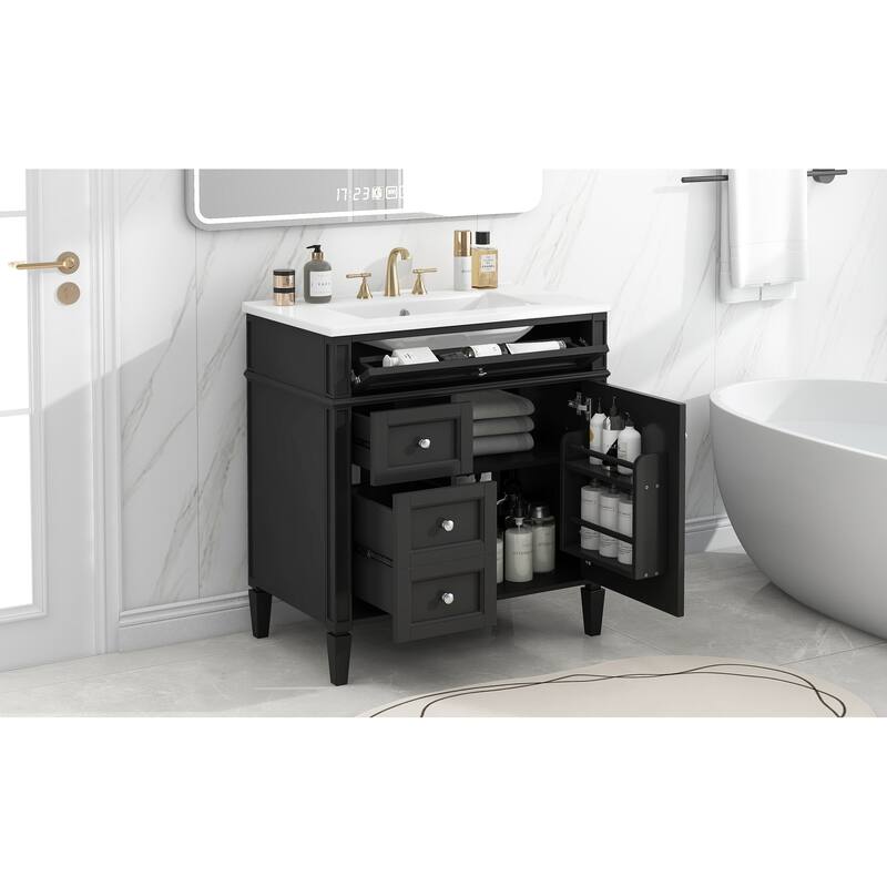 GDFStudio - Halmore Modern Freestanding Bathroom Vanity with Resin Sink, 2 Storage Drawers and a Tip-Out Drawer - 30'W