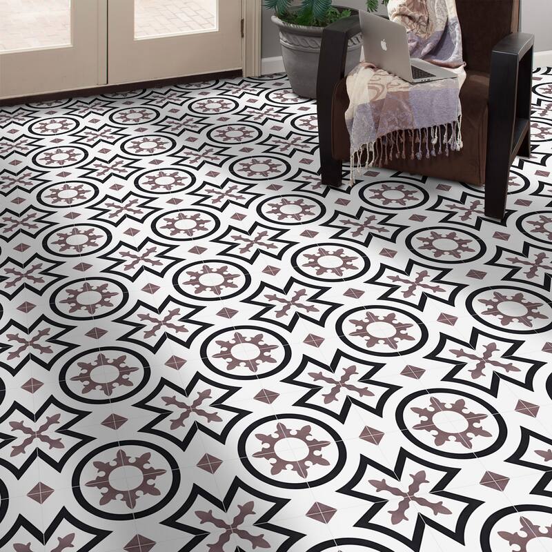 Ozod Handmade Cement Tile, 8x8, Black-Purple