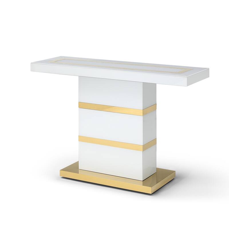 Decor 47.2 in. White and Gold Rectangle Glass Top Console Table