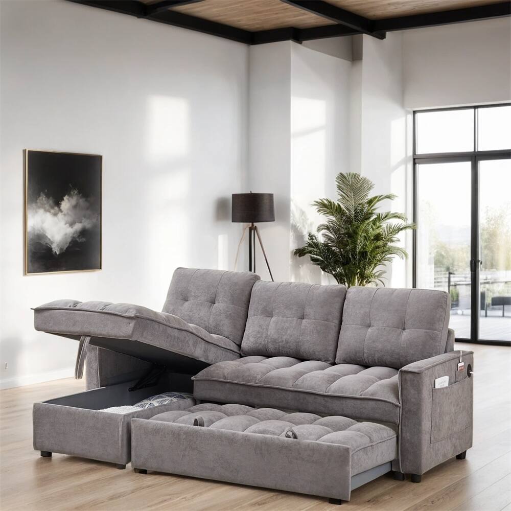 78.75" Pull-Out Storage Sectional Sofa with USB and Tape-C Charging Ports