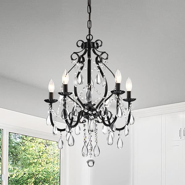 slide 2 of 13, Antique Black 5-Light Candle Style Chandelier with Crystal