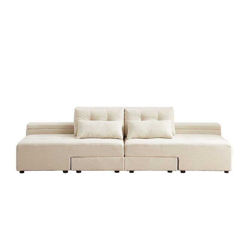 111" Convertible Corduroy 3-in-1 Sofa Bed and Sectional Sofa with Storage, 4 Pillows