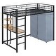 preview thumbnail 70 of 78, Full Size Metal Loft Bed with Workstation Desk, Built-In Shelves, LED Light Strip, Power Outlet & Hanging Wardrobe Storage