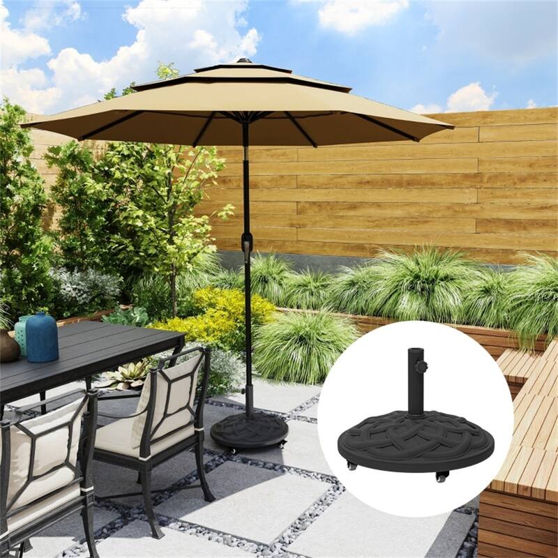 Outdoor Umbrella Base Resin Concrete and Steel Patio Parasol Stand Secure - 21.5" x 15.9" H