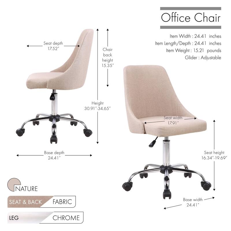 Porthos Home Roache Fabric Upholstered Office Chair with Chrome Base