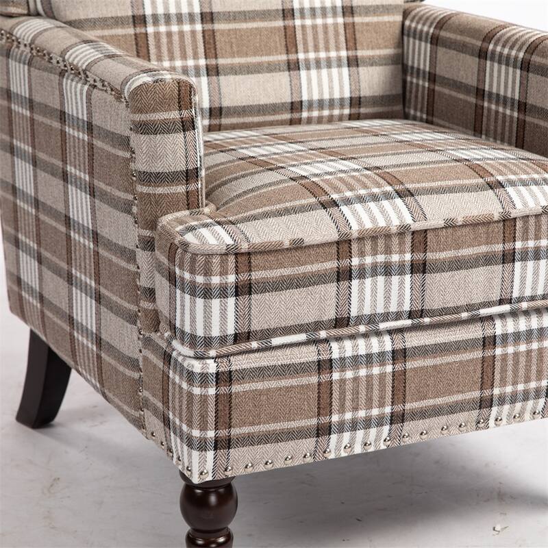 Linen Upholstered Accent Chair with Nailhead Trim and Wood Frame
