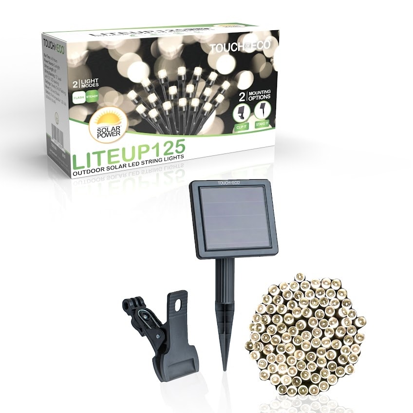 Holiday LITEUP 125 Solar Powered LED Christmas String Light - Warm White (1,2 or 4 Pack)
