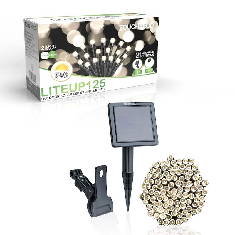 Holiday LITEUP 125 Solar Powered LED Christmas String Light - Warm White (1,2 or 4 Pack) - 1 Pack