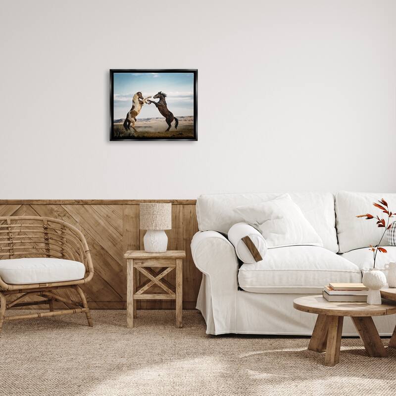 Stupell Fighting Horses Photography Framed Floater Canvas Wall Art Design by PBurchettePhoto
