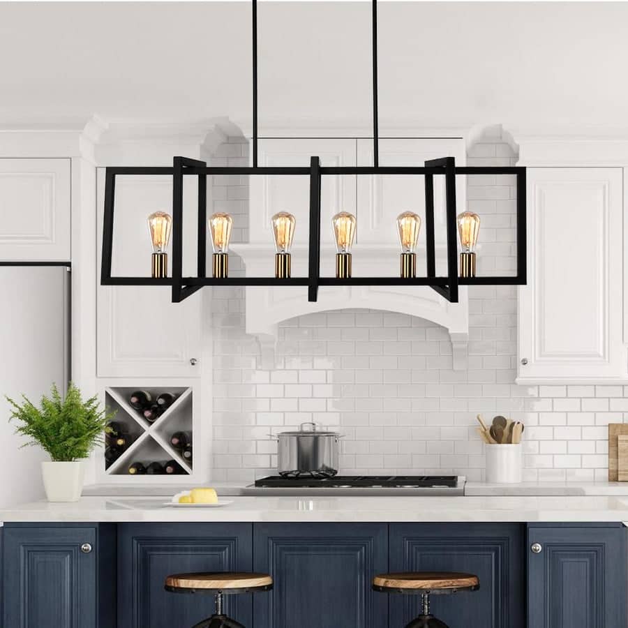 6-Light Black Rectangle Linear Island Pendant Farmhouse