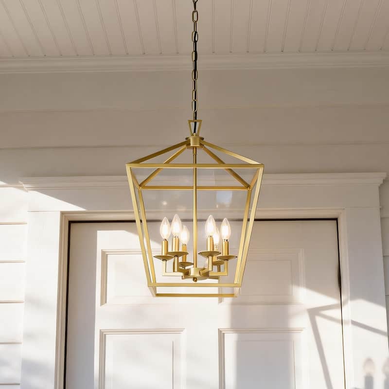 6 - Matte Black/ Gold Light Pendant - 16"x16"x24" - Gold
