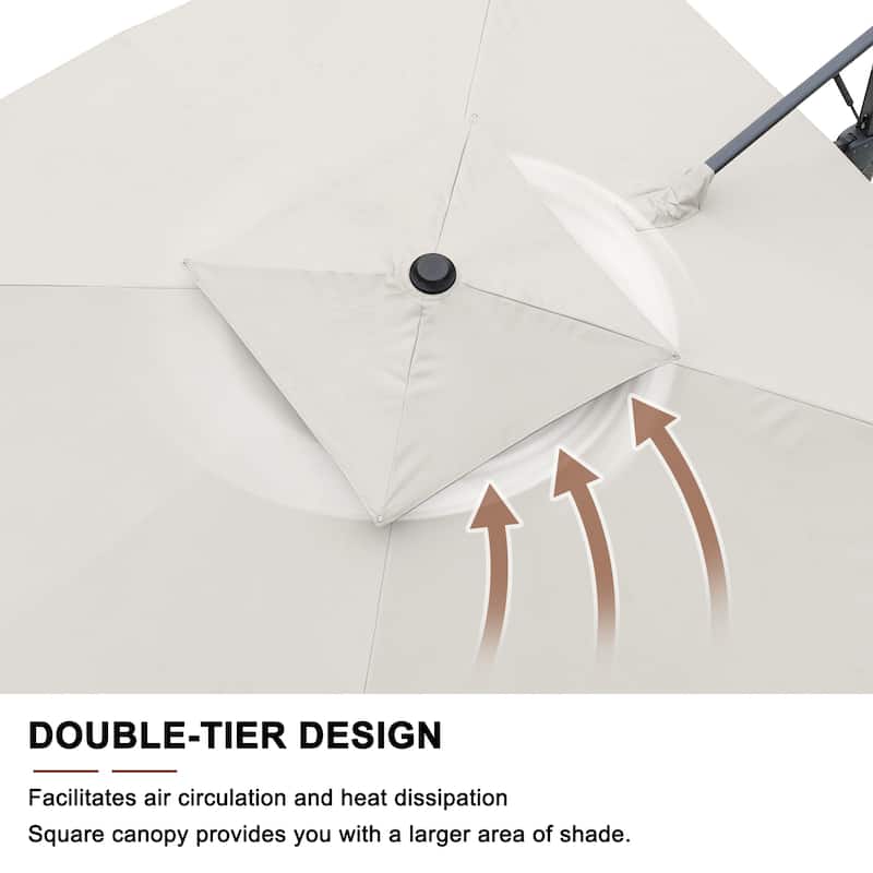 10FT Patio Cantilever Umbrella with Bluetooth Speaker & Lighting (Includes Base)