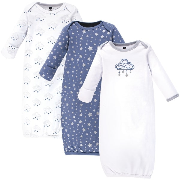 slide 1 of 1, Hudson Baby Infant Boy Cotton Long-Sleeve Gowns 3pk, Cloud Mobile Blue 0-6 Months - Cloud Mobile Blue