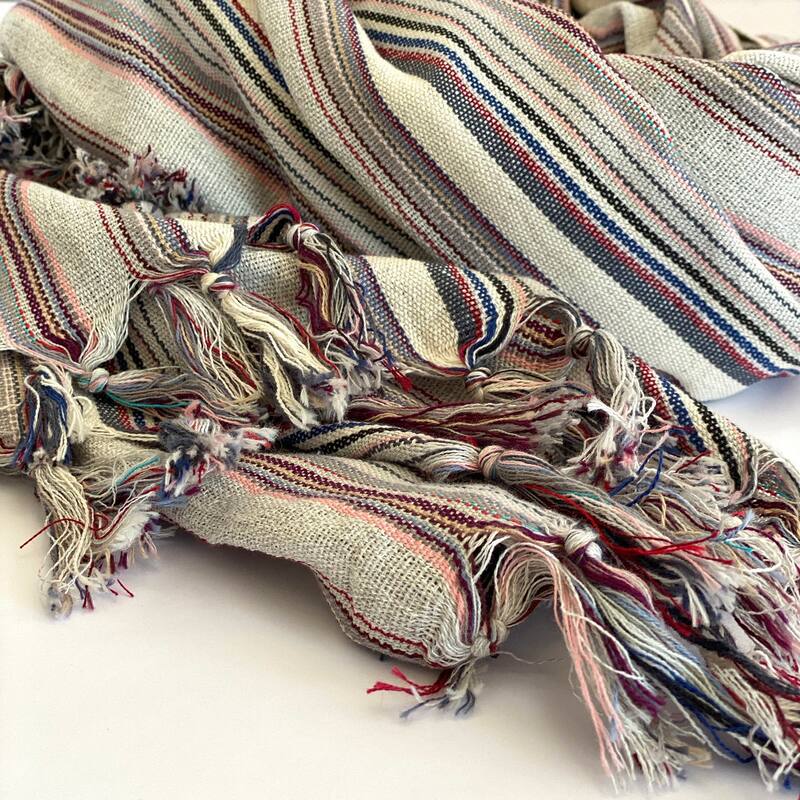 HomeRoots 39" X 71" Gray Cotton Plain Weave Striped Turkish Towel Throw Blanket with Tassels