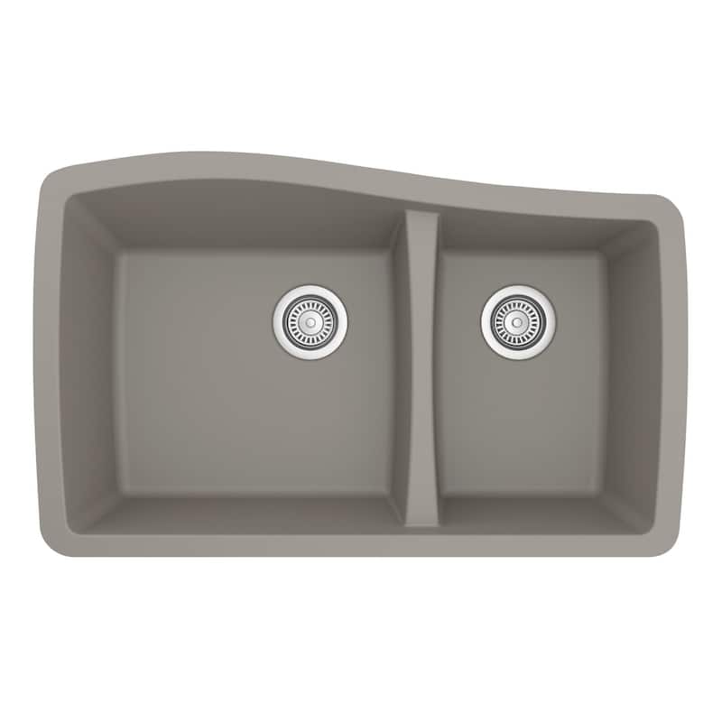 Karran Undermount Quartz 33 in. Double Bowl 60/40 Kitchen Sink with Bottom Grids and Strainers