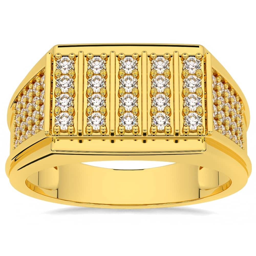 Bliss Diamond 1Ct Men's Diamond Rectangle Multi-Row Ring in Yellow Gold
