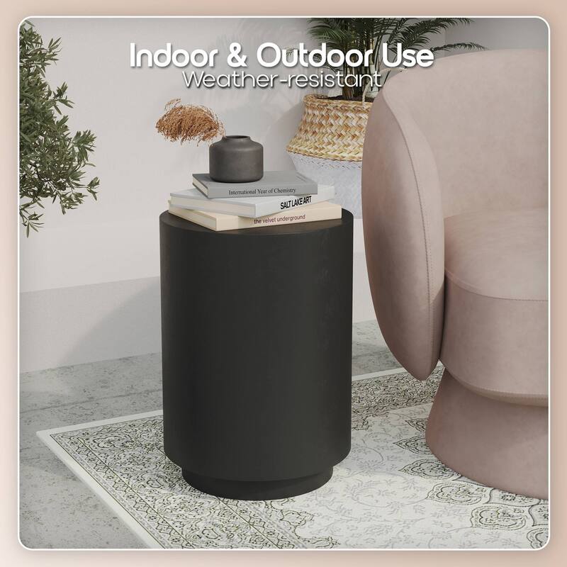 Ramble 14" Wide Round Side Table in Fiberstone Tapered Base Design End Table for Indoor and Outdoor