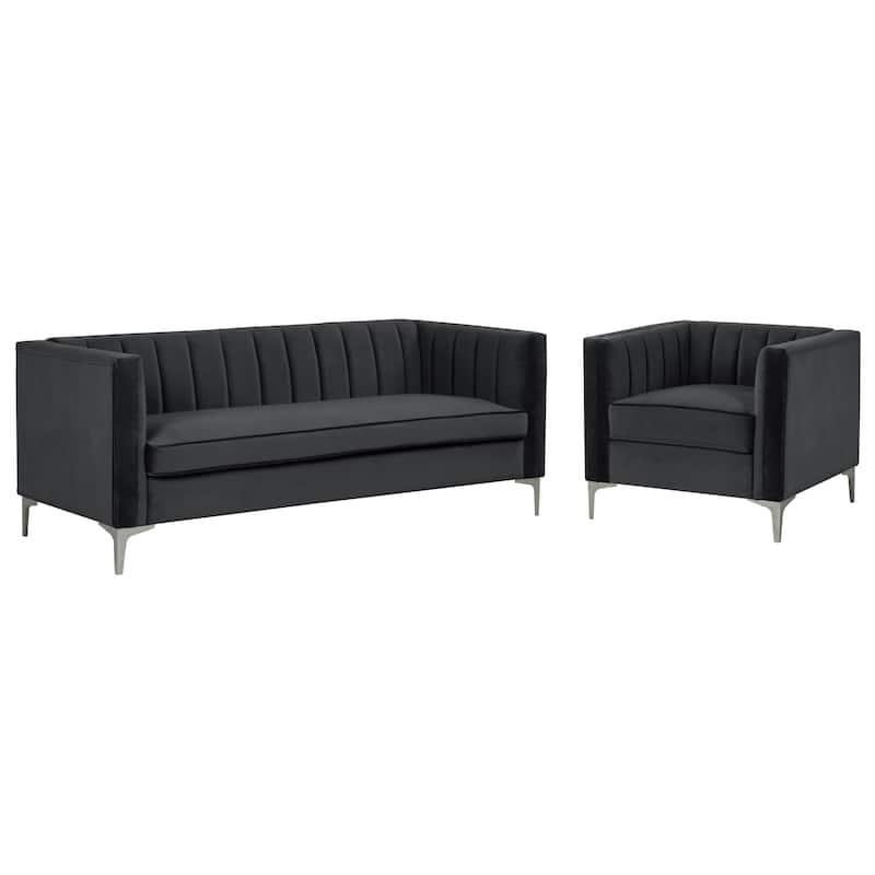 Morden Fort Modern 2 Pieces of Chair and Sofa Couch Set with Dutch Velvet Grey, Iron Legs