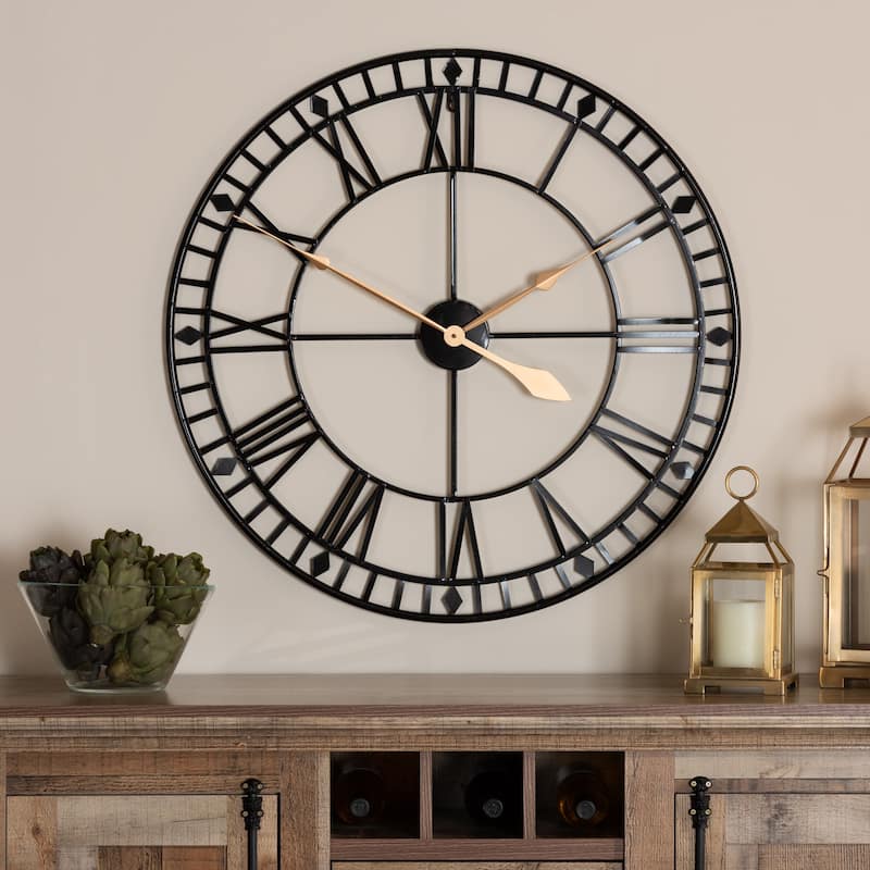 Janette Classic Contemporary Black and Gold Finished Metal Wall Clock