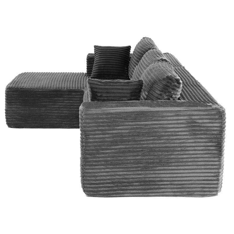 Dovelina Convertible Plush Corduroy Foam-Filled Sleeper Sofa Chaise for Living Room