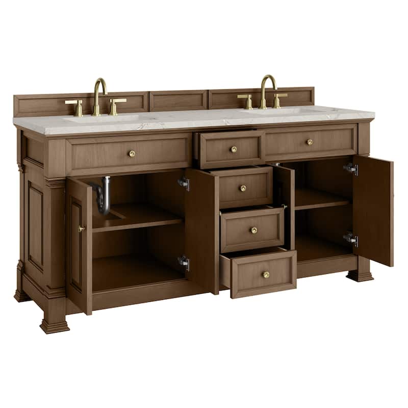 Brookfield 72" Double Vanity, Pecan w/FreePower Wireless Charger