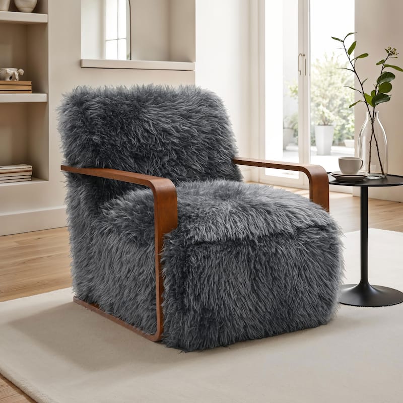 Furniture of America Neyra Modern 28-inch Faux Fur Accent Arm Chair - Charcoal Grey Long-Haired