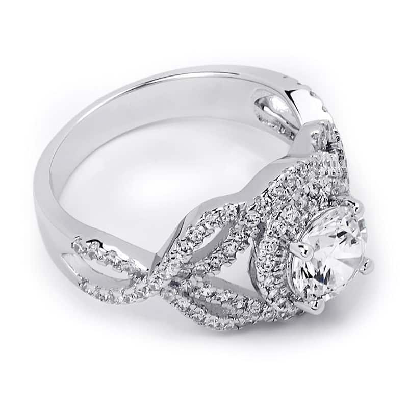 Sterling Silver Round Cut Halo Cubic Zirconia Fashion Cocktail Ring-