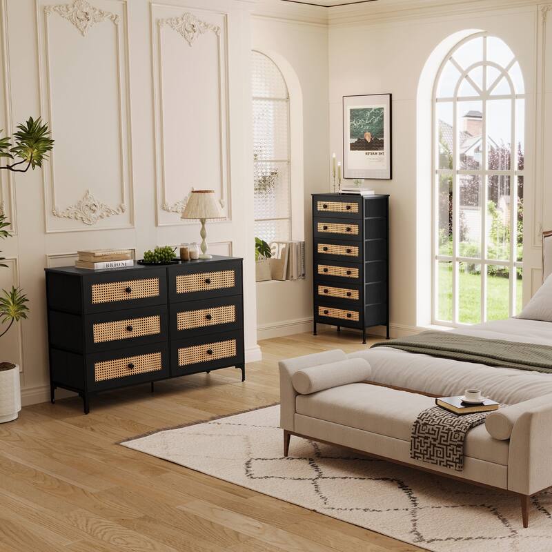 Wide Fabric Dresser 6 Drawer Dresser Storage Tower Unit