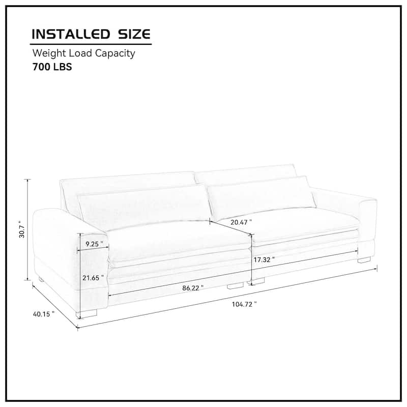 104.72" Mid-Century Modern Fabric Sofa with Solid Wood Legs