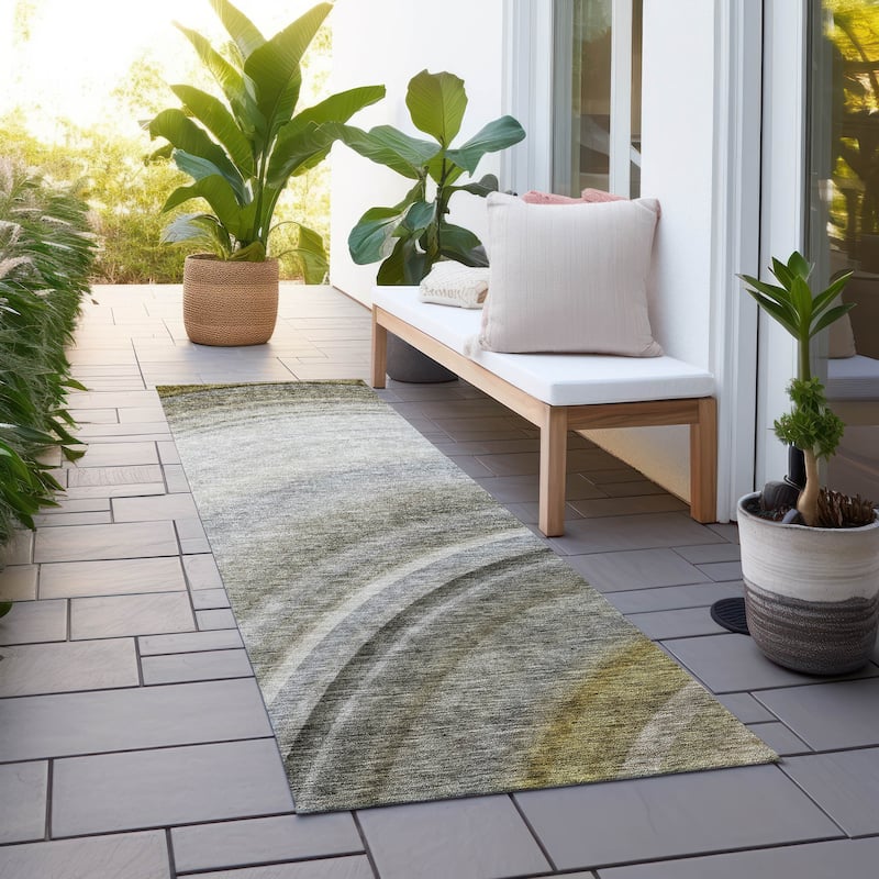 Machine Washable Indoor/ Outdoor Chantille Abstract Wave Rug